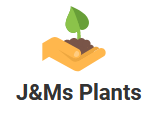 A logo of a hand holding a soil with a plant. Words J&Ms Plants underneath it.